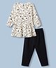CUCUMBER Sinker Knit Full Sleeves Hearts Printed T-Shirt & Pant Set - Cream