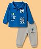 CUCUMBER Sinker Knit Full Sleeves Text Printed Polo T-Shirt & Jogger Set - Blue