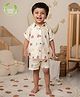 Cot & Candy Organic Cotton Woven Half Sleeve Pears Printed  Shirt & Shorts Set - Beige & Red