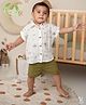 Cot & Candy Organic Cotton Woven Half Sleeves Palm Trees Printed Shirt & Shorts Set - White & Green