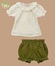 Cot & Candy Organic Cotton Woven Half Puffed Sleeves Solid Top & Shorts Set - White & Green