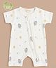 Cot & Candy Organic Cotton Knit Half Sleeves Octopus Printed Romper - White & Orange