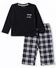 Honeyhap Premium 100% Cotton Knit Full Sleeves Text Printed T-Shirt & Pajama Night Suit with Bio Finish & Checks - Black Beauty