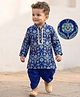 EARTHY TOUCH Cotton Jersey Knit Full Sleeves Kurta & Dhoti Set With Floral Print - Blue