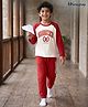 Honeyhap Premium 100% Cotton Knit Full Raglan SleevesT-Shirt & Pyjama Night Suit with Text Print & Bio Finish - Marshmallow & Pompeian Red
