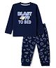 Honeyhap Premium 100% Cotton Knit Full Sleeves T-Shirt & Pyjama Night Suit with Bio Finish & Space Print - Navy Blue