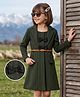 Hola Bonita Knit Full Sleeves Texturd Fabric Blazer Collared Dress With Bow Applique and Belt - Dark Green