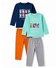 OHMS Single Jersey Knit Full Sleeves Text Printed T-Shirts & Pants Pack Of 2 - Navy & Aqua Blue