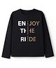 Ohms Cotton Single Jersey Knit T-Shirt with Full Sleeves and Enjoy The Ride Text Print - Black