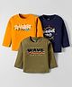 Ohms Single Jersey Knit T-Shirts with Full Sleeves and Adventure Print Pack of 3 - Orange Olive Green & Navy Blue
