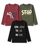 Ohms Cotton Single Jersey Knit T-Shirts with Full Sleeves and Text Print Pack of 3 - Olive Green Black & Maroon