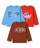 Ohms Cotton Single Jersey Knit T-Shirts with Full Sleeves and Text Print Pack of 3 - Blue Red & Brown