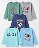 Ohms Single Jersey Knit Full Sleeves T-Shirts with go Surf Space Theme & Text Print Pack of 5 - Navy Blue Green & Grey