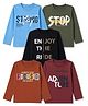 Ohms Cotton Single Jersey Knit T-Shirts with Full Sleeves and Text Print  Pack of 5 - Olive Green Black & Blue