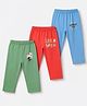 Ohms Single Jersey Knit Full Length Lounge Pants With Text Print Pack of 3 - Light Blue, Red & Green
