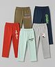 OHMS Single Jersey Knit Full Length Lounge Pants With Text Print Pack of 5 - Red, Black & Blue