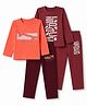 OHMS Single Jersey Knit Full Sleeves T-Shirt and Bottomwear Set with Skate Board & Space Print Pack of 2 - Maroon & Peach