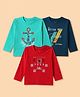 OHMS Single Jersey Knit T-Shirts with Full Sleeves and Anchor Print Pack of 3 - Turquoise Navy Blue Red