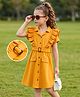 Hola Bonita Knit Half Sleeves Knee Length Solid Color Dress with Belt - Mustard