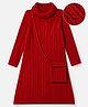 Hola Bonita Knit Full Sleeve Cable Knit Woolen Dress With Purse-red