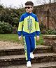 Ollington St. Cotton Knit Full Sleeve Front Zipper Sweatjacket With Tee & Joggers with Text Print -Lime & Blue