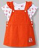Babyhug Corduroy Woven Half Sleeves Floral Printed & Embroidered Frock With Inner Tee - Orange