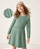 Hola Bonita Knit Full Sleeves Woolen Dress with Cable Knit Design - Mint