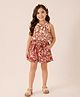StyloBug Rayon Woven Sleeveless Floral Printed Knot Detailed Top & Shorts Set - Brown