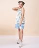 StyloBug Rayon Woven Sleeveless Floral Printed Knot Detailed Top & Shorts Set - Blue
