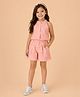 StyloBug Cotton Woven Sleeveless Schiffli Embroidered  Coordinating Top & Shorts Set - Peach