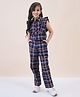 StyloBug Cotton Woven Sleeveless Checked Frill Detailed Shirt Styled Top & Pants Set - Navy Blue