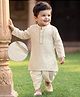 EARTHY TOUCH Cotton Woven Full Sleeves Striped Kurta & Dhoti Set - OffWhite