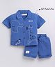 LITTLE COLLARS Cotton Woven Half Sleeves Animal Printed Shirt & Shorts Set - Blue