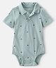 OshKosh B'gosh Cotton Woven Half Sleeves Polo Neck Onesie With Whale Print - Green