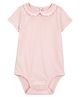 OshKosh B'gosh Cotton Woven Half Sleeves Scalloped Collar Onesie - Pink