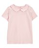 OshKosh B'gosh Woven Half Sleeves Solid Top With Floral Embroidery - Pink