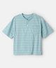 OshKosh B'gosh Cotton Woven Half Sleeves Henley Jacquard Stripe T-Shirt Blue