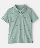 OshKosh B'gosh Cotton Woven Half Sleeves Polo T-Shirt with Whale Print - Mint Green