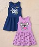Trampoline Cotton Blend Knit Pack Of 2 Sleeveless You Go Girl Text & Koala Printed Dresses - Purple & Navy Blue