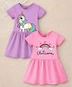 Trampoline Cotton Blend Knit Pack Of 2 Half Sleeves Rainbow & Unicorn Printed Dresses Purple & Pink