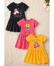 Trampoline Cotton Blend Knit Pack Of 3 Half Sleeves Unicorn Donuts & Cherries Printed Dresses - Pink Black & Yellow
