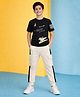 Trampoline Cotton Blend Knit Half Sleeves Typography Printed Tee & Joggers Set - Black & Cream
