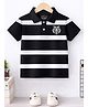 Trampoline Cotton Blend Knit Half Sleeves Striped & Tiger Printed Polo Tee - Black & White