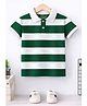 Trampoline Cotton Blend Knit Half Sleeves Striped Polo Tee - Green & White
