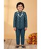 BT DEZINES Cotton Silk Woven Solid Sherwani & Pants With Full Sleeves Geometric Embroidered & Sequins Embellished Jacket & Necklace Set - Deep Teal