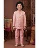 BT DEZINES Cotton Silk Woven Solid Sherwani & Pants With Full Sleeves Geometric Embroidered & Sequins Embellished Jacket & Necklace Set - Blush Pink