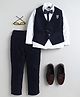 BT DEZINES Lurex Woven Full Sleeves Solid 3 Piece Party Suit Set With Bow - Navy Blue
