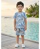BT DEZINES Cotton Blend Knit Half Sleeves Abstract Printed Coordinating Tee & Shorts Set Set - Blue & Brown