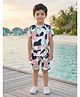BT DEZINES Cotton Blend Knit Half Sleeves Abstract Printed Coordinating Tee & Shorts Set Set - Green & Pink