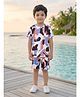 BT DEZINES Cotton Blend Knit Half Sleeves Abstract Printed Coordinating Tee & Shorts Set Set - Peach & Blue